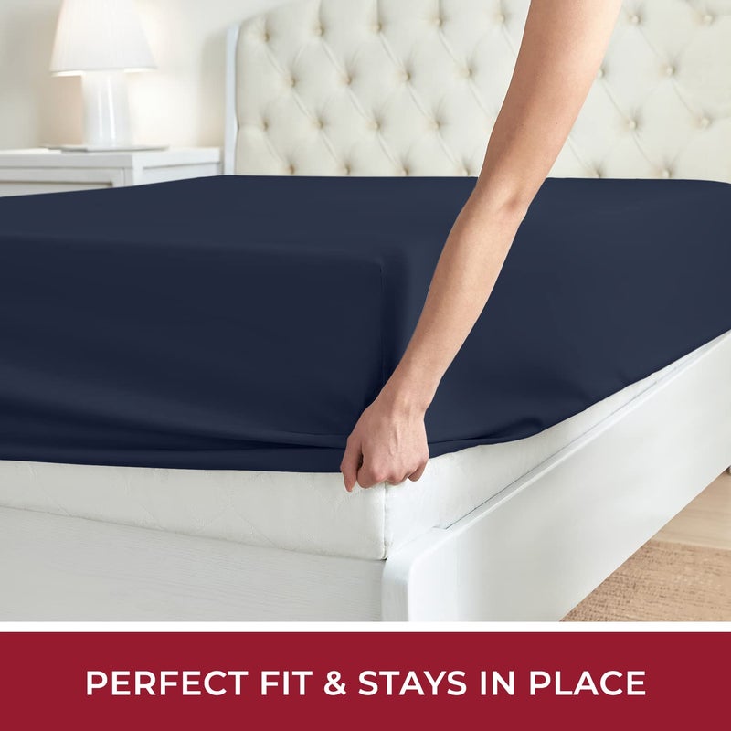 Mellanni California King Fitted Sheet - Iconic Collection Bedding Sheets with up to 16 inch Deep Pocket - Soft & Cooling - Fade & Stain Resistant - 1 PC (Cal King  Navy Blue) - Image 5